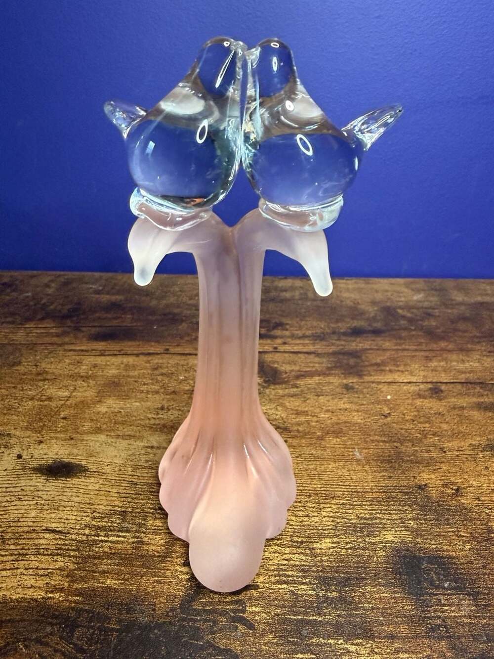 Crowning Touch Collection Frosted Pink Glass Kissing Lovebirds Figurine